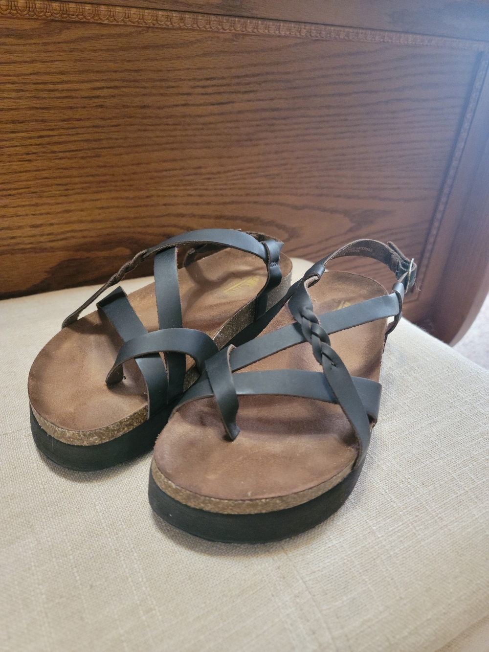 Cliffs by WHITE MOUNTAIN Dark Brown Strappy Braided Toe-Thong Sandals